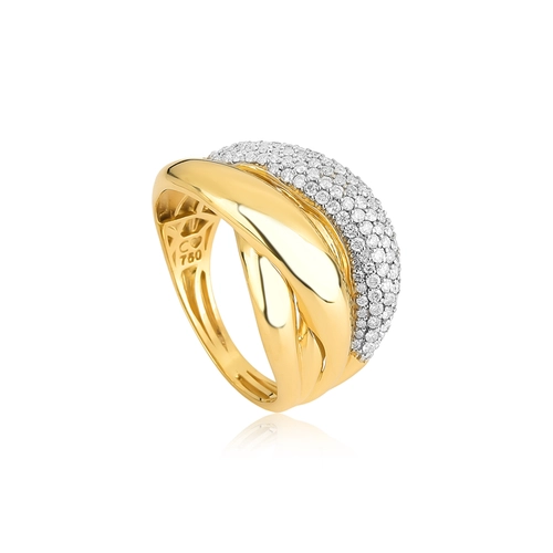 Anel Marée ouro 18k ondas com pavê de 50pts de Diamantes rodinados