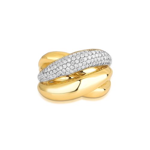 Anel Marée ouro 18k ondas com pavê de 50pts de Diamantes rodinados