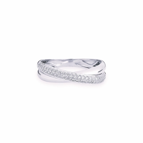Anel Marée ondas ouro branco 18k aros cruzados pavê 26pts de Diamantes