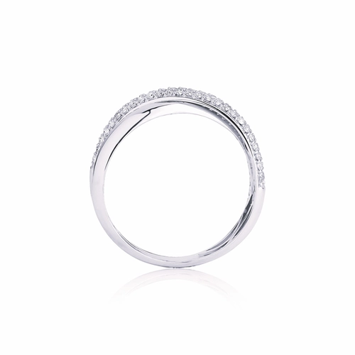 Anel Marée ondas ouro branco 18k aros cruzados pavê 26pts de Diamantes