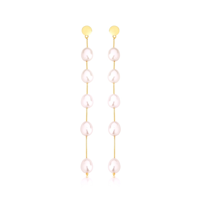 Brinco pingente veneziana ouro 18k intercalada com Pérolas de arroz rosa 1