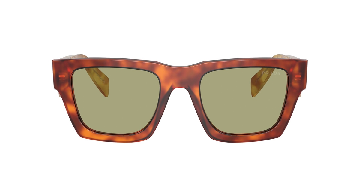 Óculos de sol em acetato da coleção Prada Symbole. O formato retangular  destaca os aros vang…