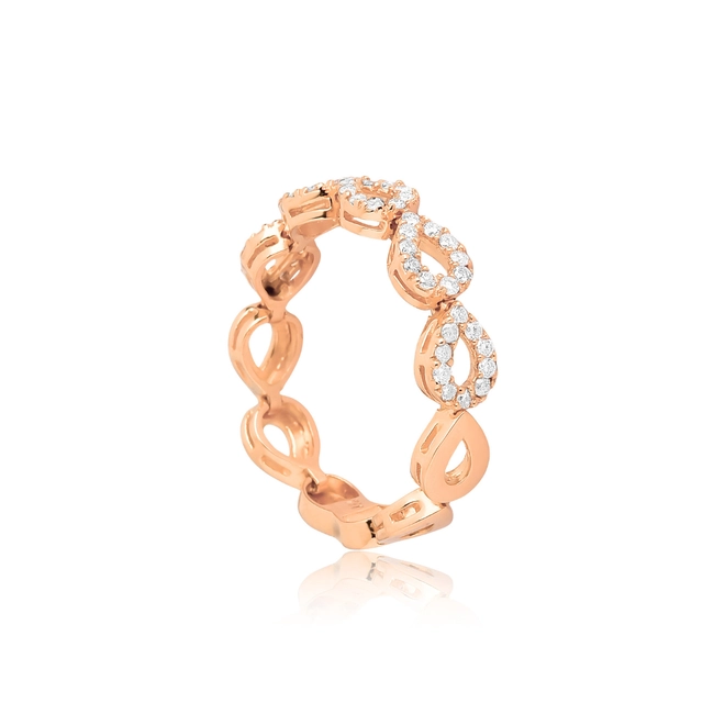 Anel Lacrima articulado em ouro rosé 18k gotas vazadas contornos com 25pts de Diamantes 1