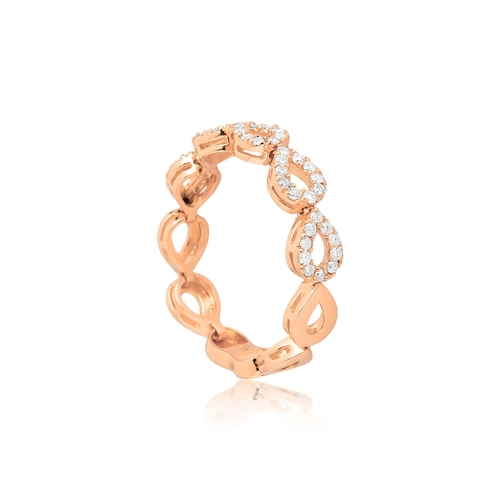 Anel Lacrima articulado em ouro rosé 18k gotas vazadas contornos com 25pts de Diamantes