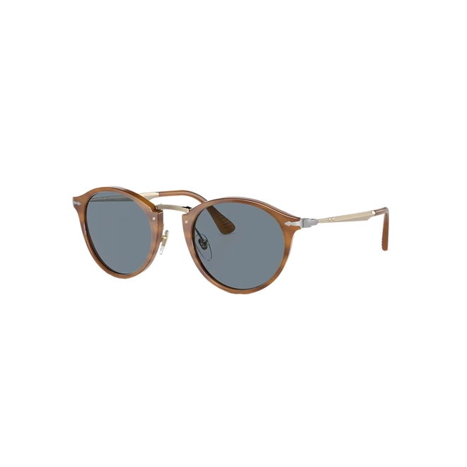 Óculos de Sol Persol 0PO3166S 960/5651 Acetato Marrom Listrado Claro com lentes na cor Azul 1