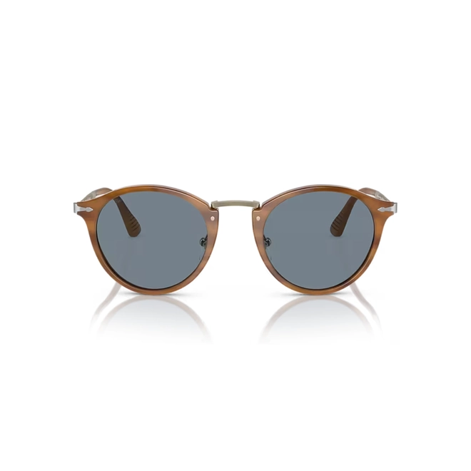 Óculos de Sol Persol 0PO3166S 960/5651 Acetato Marrom Listrado Claro com lentes na cor Azul 2