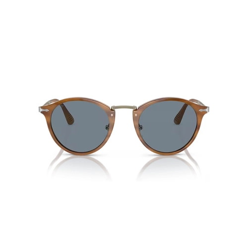 Óculos de Sol Persol 0PO3166S 960/5651 Acetato Marrom Listrado Claro com lentes na cor Azul
