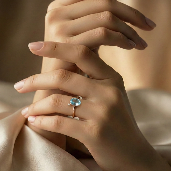 Anel Artsys gema oval de Topázio Sky ouro 18k com Diamante 2