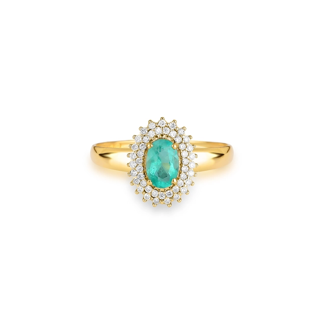 Anel Laurel oval de Esmeralda ouro 18k contorno com 13,8pts de Diamantes 3