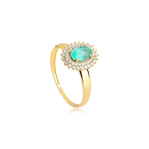 Anel Laurel oval de Esmeralda ouro 18k contorno com 13,8pts de Diamantes