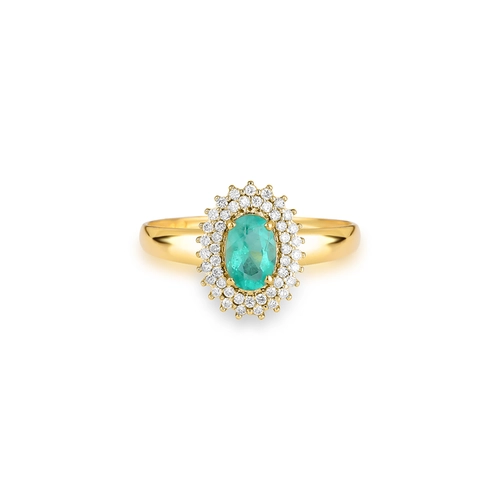Anel Laurel oval de Esmeralda ouro 18k contorno com 13,8pts de Diamantes