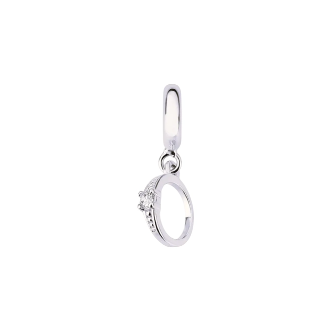 Pingente anel solitário com Zircônia prata 925 rodinada separador For me Charms 1