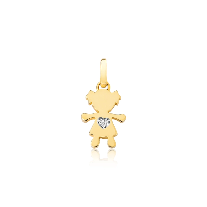 Pingente Wow Mom filhos ouro 18k menina coração com 1pt de Diamante 1
