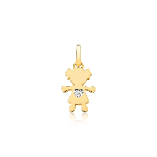 Pingente Wow Mom filhos ouro 18k menina coração com 1pt de Diamante