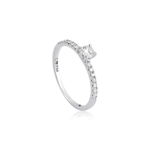 Anel solitário meia aliança ouro branco 18k com 35pts de Diamantes Solitários Lu