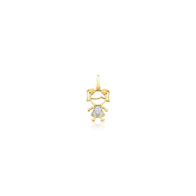 Pingente Essentials filhos menina ouro 18k de vestido com 2,5pts de Diamantes 1