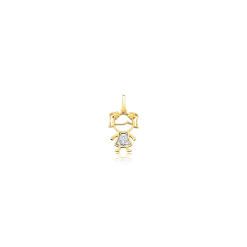 Pingente Essentials filhos menina ouro 18k de vestido com 2,5pts de Diamantes
