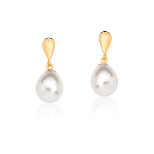 Brinco gota ouro 18k com gema natural de Pérola Biwa