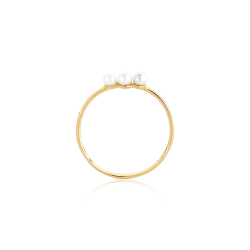 Anel infantojuvenil ramo de Pérolas ouro 18k com Zircônia branca