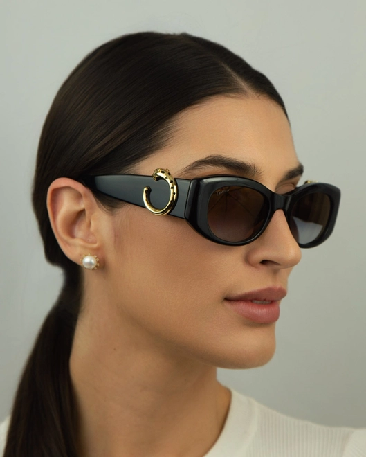 Óculos de Sol Cartier CT0472S-001 51 Acetato Preto com lentes na cor Café Espelhado Degradê 5