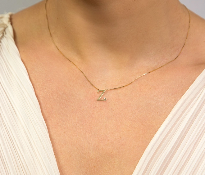 Gargantilha Roman corrente ouro 18k com pingente letra "Z" com um Diamante 2