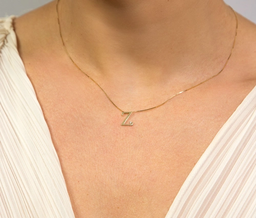 Gargantilha Roman corrente ouro 18k com pingente letra "Z" com um Diamante