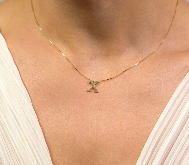 Gargantilha Roman corrente ouro 18k com pingente letra "X" com um Diamante 2