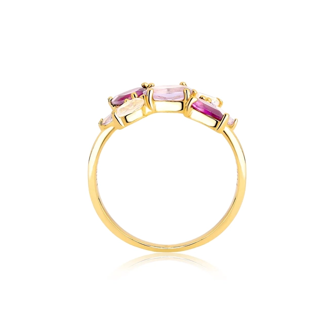 Anel ramo de Ametistas Rodolita e Quartzo rosa prata 925 dourada For me Pricenss 3