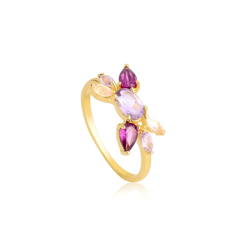 Anel ramo de Ametistas Rodolita e Quartzo rosa prata 925 dourada For me Pricenss