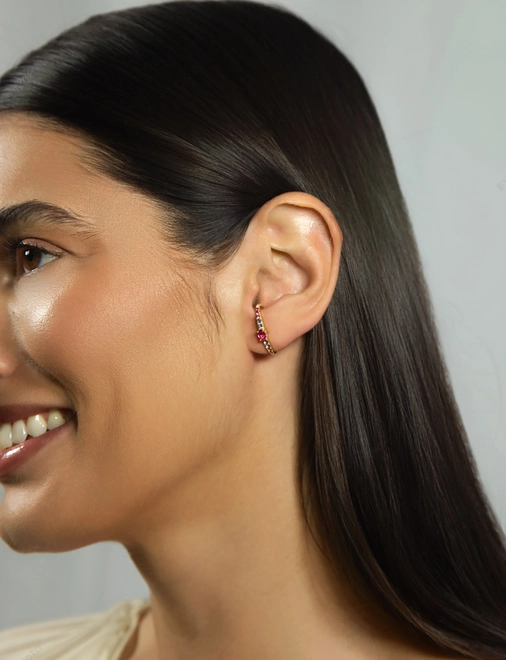Brinco Paradis Ear Hook em ouro 18k com Mix de Gemas e Diamantes 2