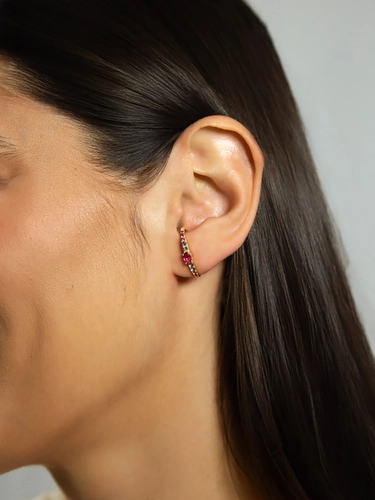 Brinco Paradis Ear Hook em ouro 18k com Mix de Gemas e Diamantes