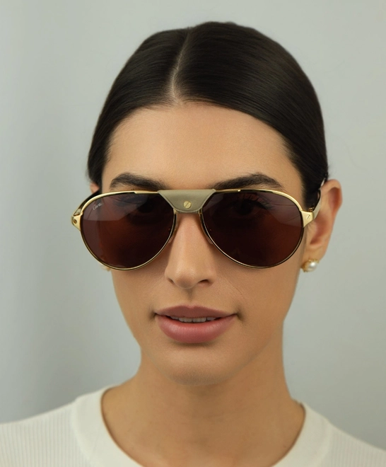 Óculos de Sol Cartier CT0034S-015 61 Metal Dourado com lentes na cor Vermelho 3