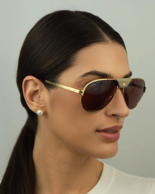 Óculos de Sol Cartier CT0034S-015 61 Metal Dourado com lentes na cor Vermelho 5