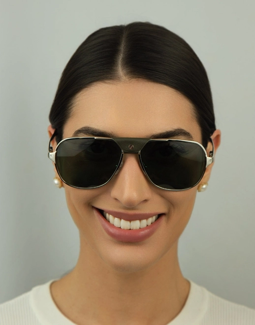 Óculos de Sol Cartier Polarizado CT0165S-012 60 Metal Prata com lentes na cor Verde 3