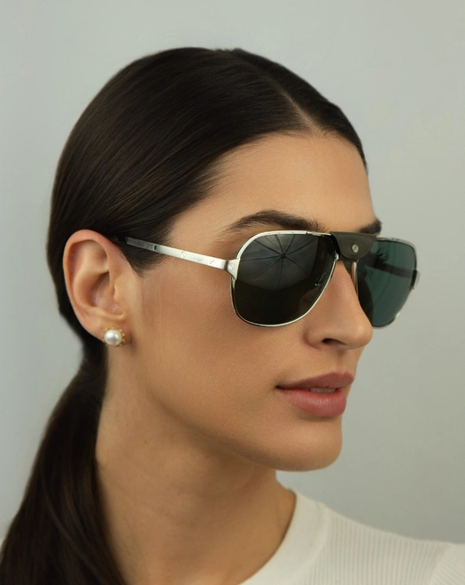 Óculos de Sol Cartier Polarizado CT0165S-012 60 Metal Prata com lentes na cor Verde 5