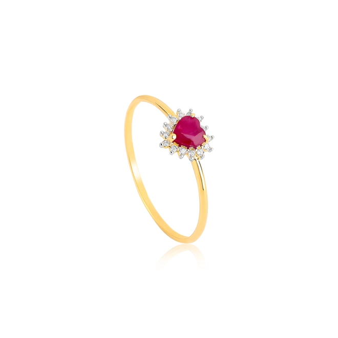 Anel Liz Amour coração de Rubi ouro 18k com 4,4pts de Diamantes 1