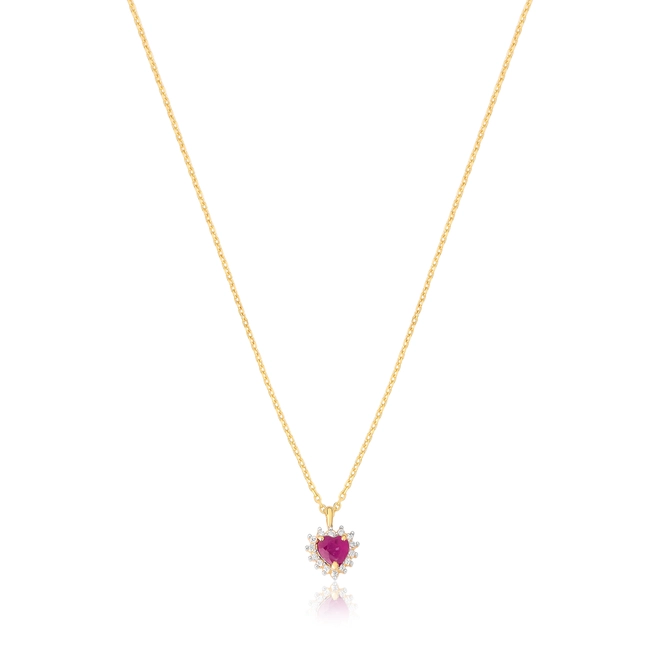 Gargantilha Liz Amour pingente coração de Rubi ouro 18k contorno de Diamantes 1