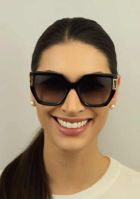 Óculos de Sol Chopard Ice Cube SCH378M 550BLK Acetato Preto com lentes na cor Cinza Degradê 2