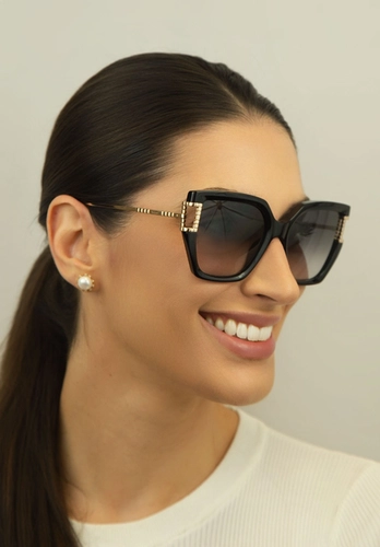 Óculos de Sol Chopard Ice Cube SCH378M 550BLK Acetato Preto com lentes na cor Cinza Degradê