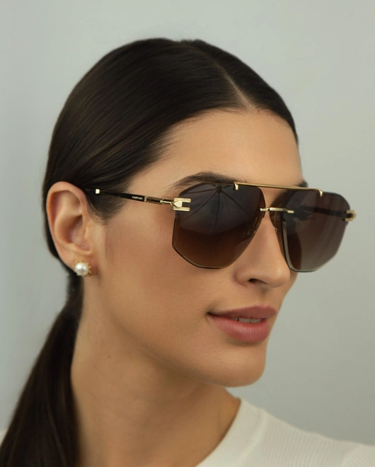 Óculos de Sol Chopard L.U.C SCHL23 640300 Metal Dourado com lentes na cor Marrom Degradê 3