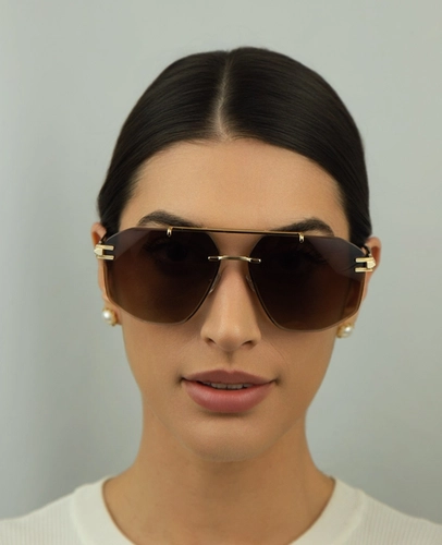 Óculos de Sol Chopard L.U.C SCHL23 640300 Metal Dourado com lentes na cor Marrom Degradê