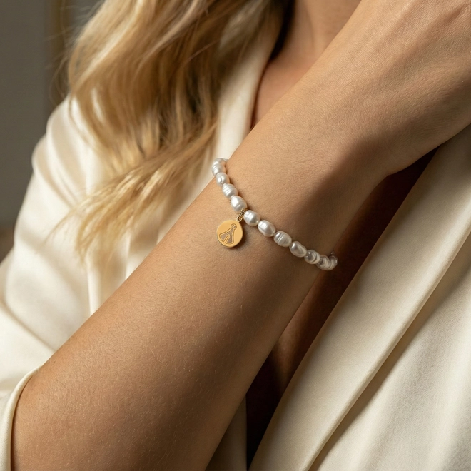 Pulseira de Pérola de Arroz ouro 18k pingente Nossa Senhora Aparecida 17cm 2