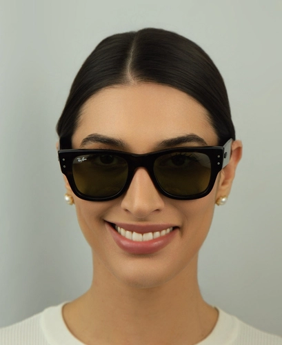 Óculos de Sol Ray-Ban Mega Wayfarer 0RB0840S 902/4E51 Propionato Marrom Mesclado com lentes na cor Verde