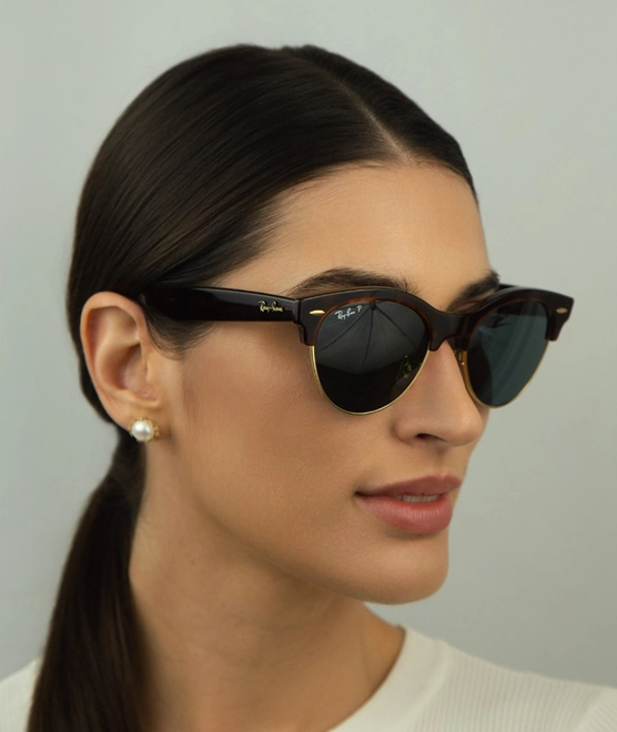 Óculos de Sol Ray-Ban Clubmaster 0RB2341 990/3R54 Propionato Vermelho Mesclado com lentes na cor Azul Polarizado 5