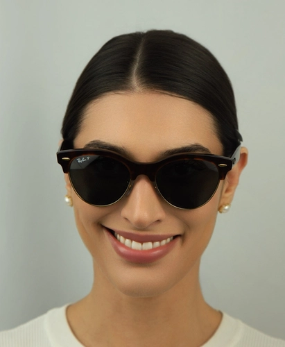 Óculos de Sol Ray-Ban Clubmaster 0RB2341 990/3R54 Propionato Vermelho Mesclado com lentes na cor Azul Polarizado