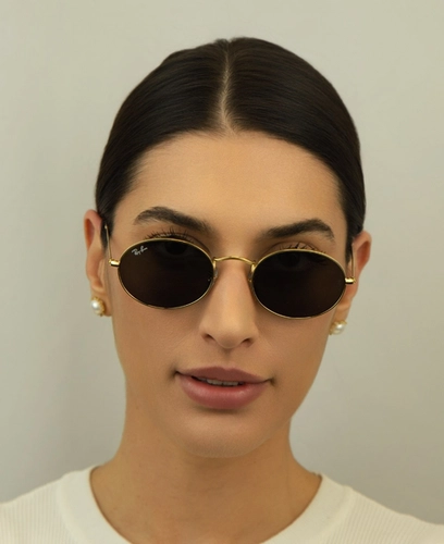 Óculos de Sol Ray-Ban Oval 0RB3547N 001/B151 Metal Dourado com lentes na cor Cinza