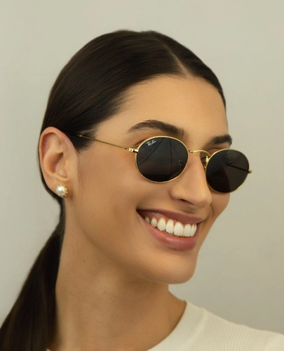 Óculos de Sol Ray-Ban Oval 0RB3547N 001/B151 Metal Dourado com lentes na cor Cinza