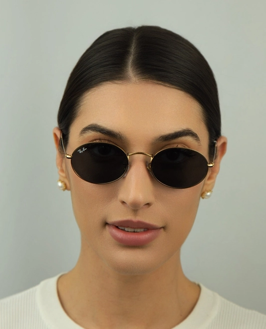Óculos de Sol Ray-Ban Oval 0RB3547N 001/R551 Metal Dourado com lentes na cor Azul 2