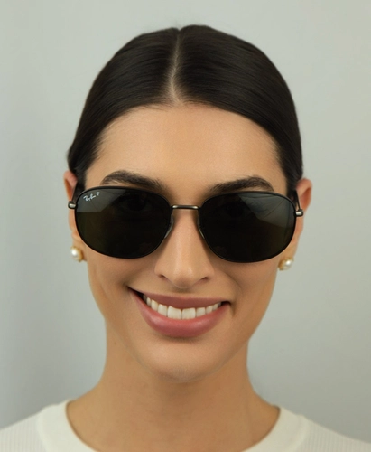 Óculos de Sol Ray-Ban 0RB3754 92745860 Metal Preto e Chumbo com lentes na cor Verde Polarizado