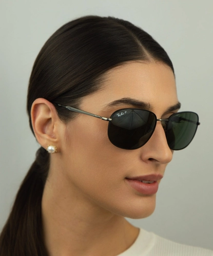 Óculos de Sol Ray-Ban 0RB3754 92745860 Metal Preto e Chumbo com lentes na cor Verde Polarizado